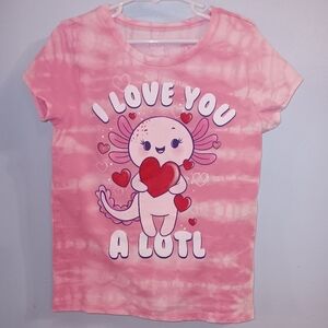 Childrens Place Pink White Tie-Dye Short Sleeve Axolotl I Love You Top